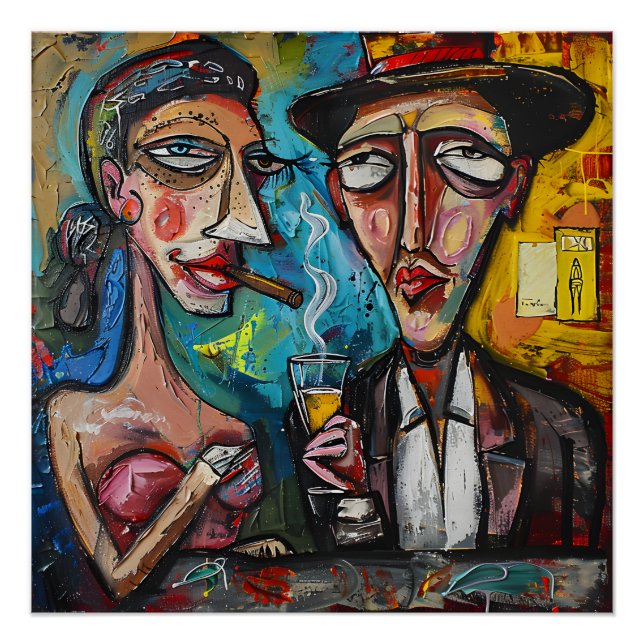 Cigar Lounge Femme Fatale Abstrakt Expressionismus Poster (Vorderseite)