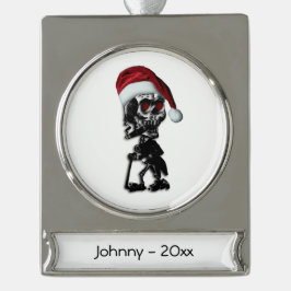 Cigar Rauchen Weihnachtsskelett Banner-Ornament Silber