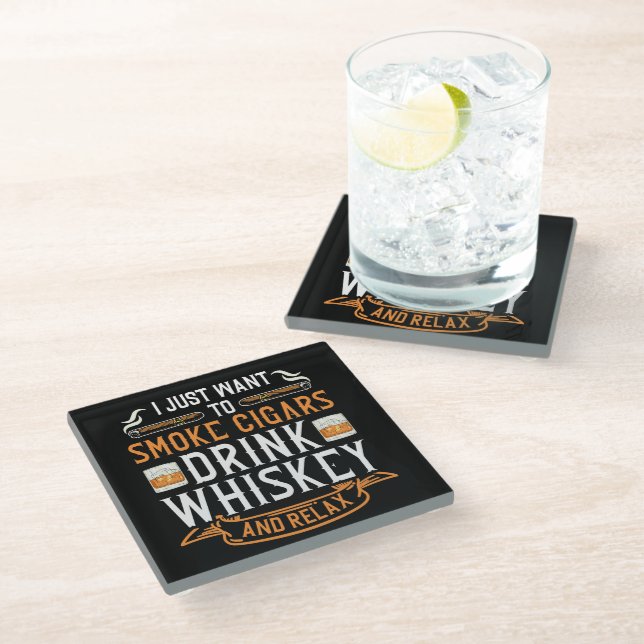 Cigar und Whiskey Quote Untersetzer (Schrägansicht)