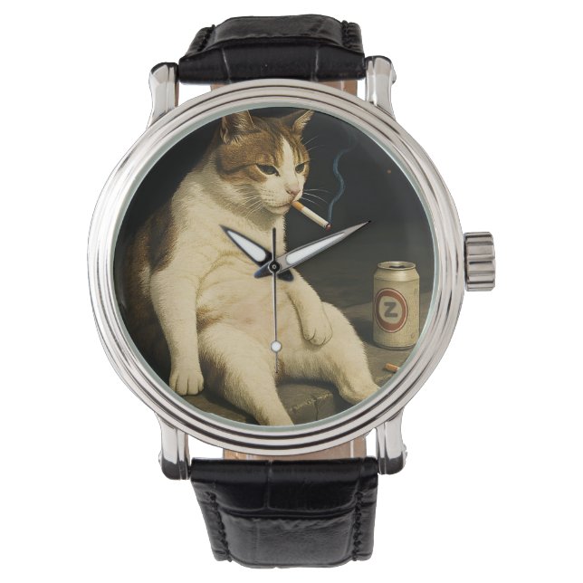 Cigarette Kitten Funny Smoking Cat Gen Z Meme Armbanduhr (Vorderseite)