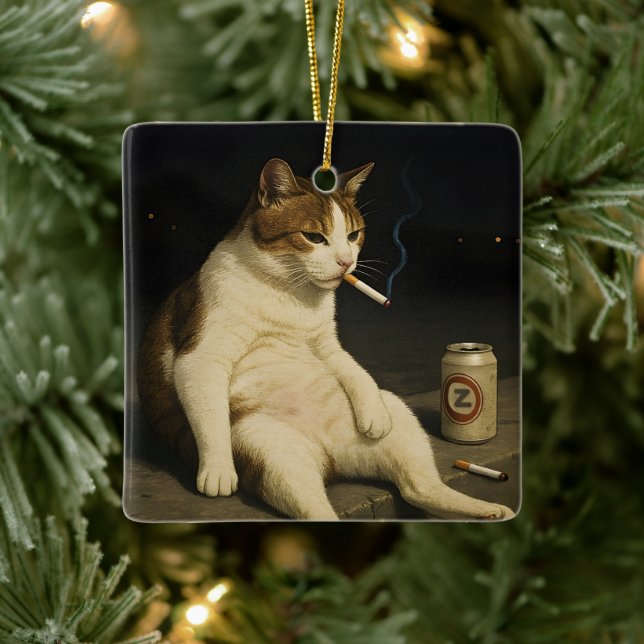 Cigarette Kitten Funny Smoking Cat Gen Z Meme Keramikornament (Baum)