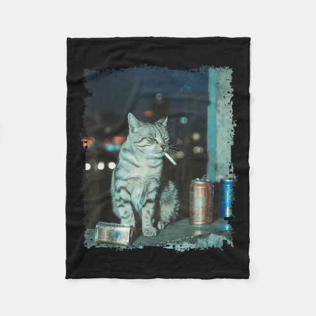 Cigarette Kitten Funny Smoking Cat Meme Stud Gehir Fleecedecke (Vorderseite)