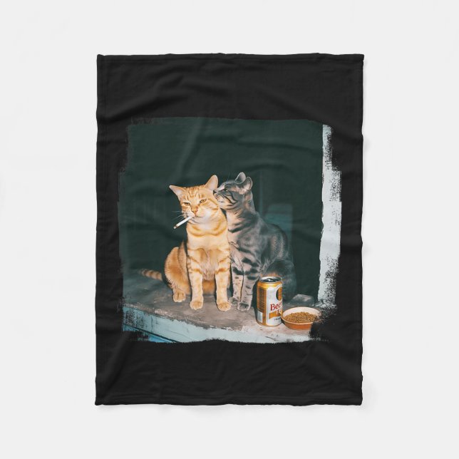Cigarette Kitten Funny Smoking Cat Meme Stud Gehir Fleecedecke (Vorderseite)