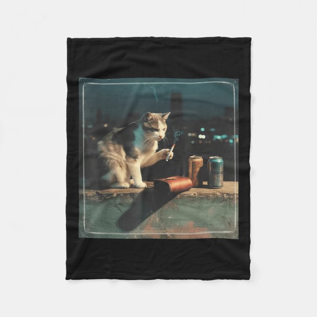 Cigarette Kitten Funny Smoking Cat Meme Stud Gehir Fleecedecke (Vorderseite)