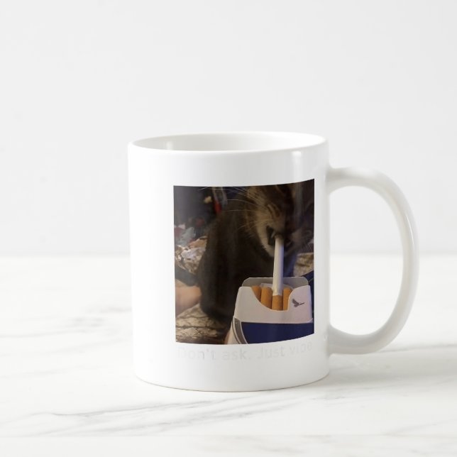 Cigarette Kitten Funny Smoking Cat Meme Stud Gehir Kaffeetasse (Rechts)