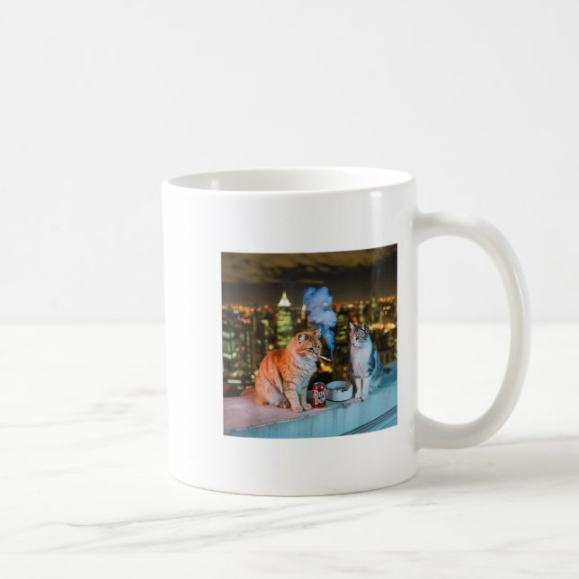 Cigarette Kitten Funny Smoking Cat Meme Stud Gehir Kaffeetasse (Rechts)