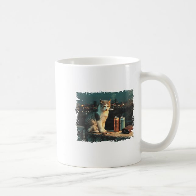 Cigarette Kitten Funny Smoking Cat Meme Stud Gehir Kaffeetasse (Rechts)