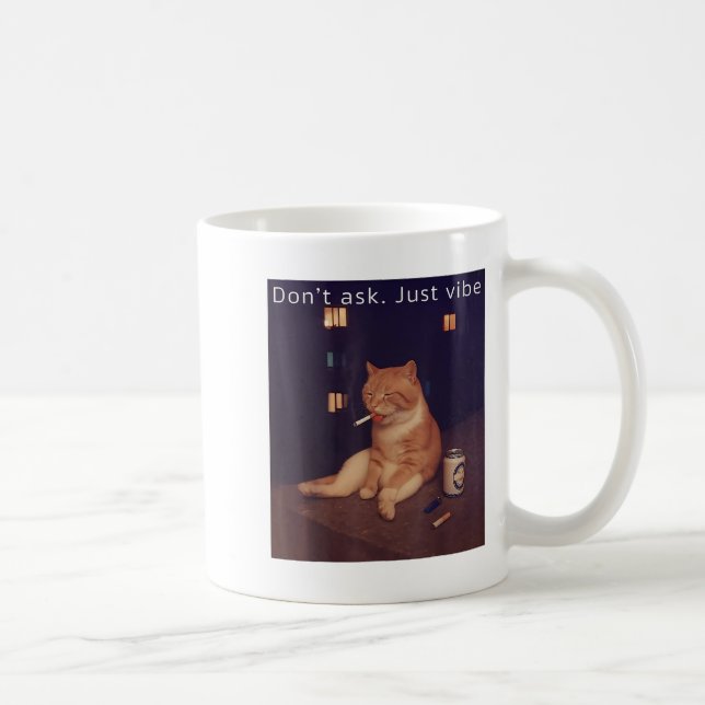 Cigarette Kitten Funny Smoking Cat Meme Stud Gehir Kaffeetasse (Rechts)