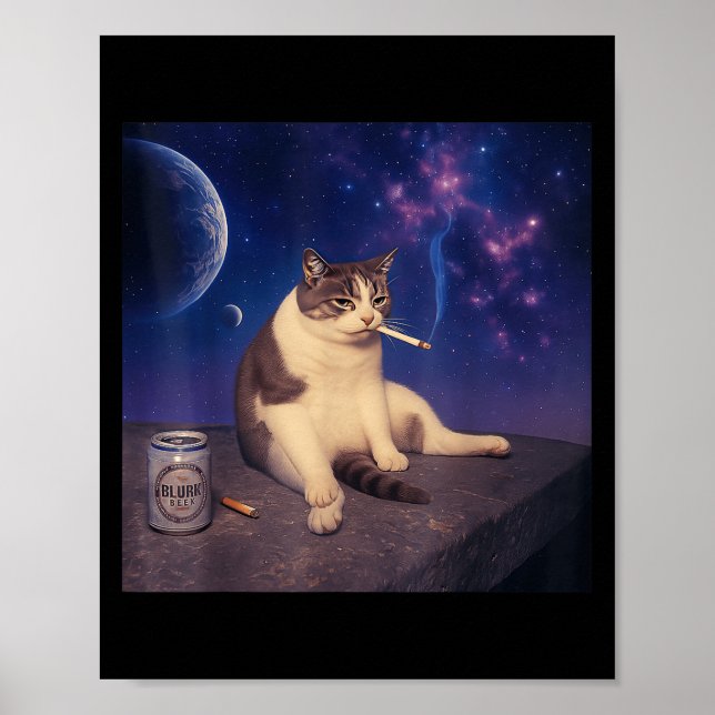 Cigarette Kitten Funny Smoking Cat Meme Stud Gehir Poster (Vorne)