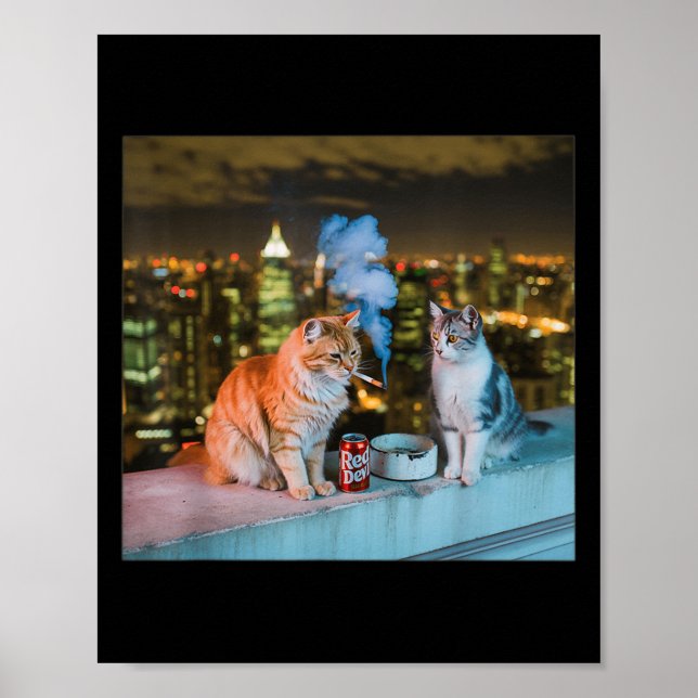 Cigarette Kitten Funny Smoking Cat Meme Stud Gehir Poster (Vorne)