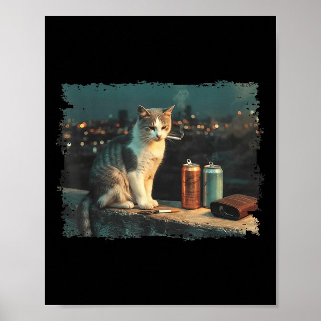 Cigarette Kitten Funny Smoking Cat Meme Stud Gehir Poster (Vorne)