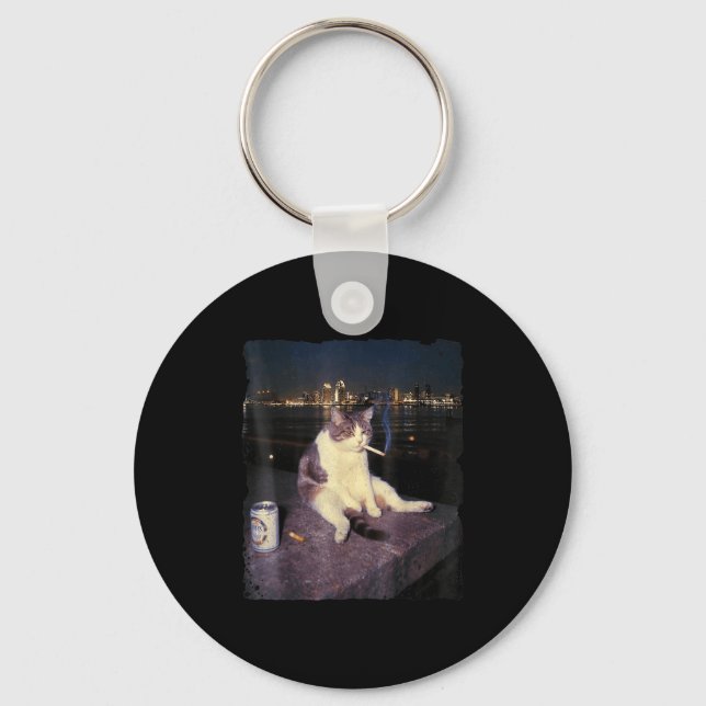 Cigarette Kitten Funny Smoking Cat Meme Stud Gehir Schlüsselanhänger (Vorderseite)