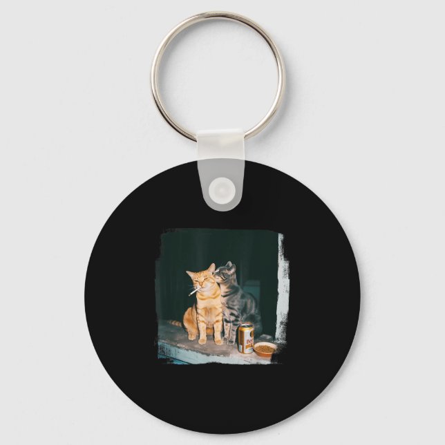 Cigarette Kitten Funny Smoking Cat Meme Stud Gehir Schlüsselanhänger (Vorderseite)