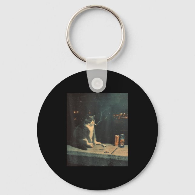 Cigarette Kitten Funny Smoking Cat Meme Stud Gehir Schlüsselanhänger (Vorderseite)
