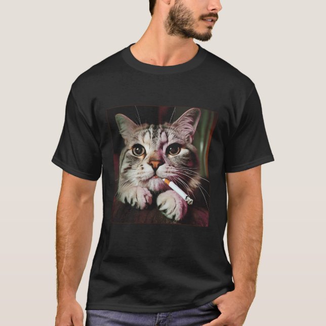 Cigarette Kitty Gen Z Joke Funny Smoking Cat Meme T-Shirt (Vorderseite)