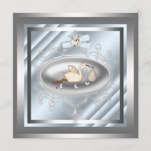 cigogne bleu argenté Baby Boy Shower Invitations