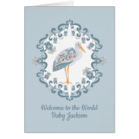 cigogne d'art populaire| Carte bébé personnalisée