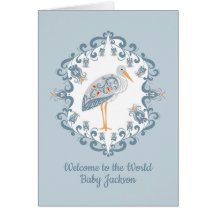 cigogne d'art populaire| Carte bébé personnalisée