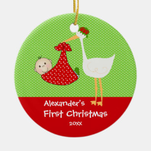 Cigogne mignonne de premier ornement de Noël du