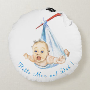 Cigogne portant bébé Coussin Rond