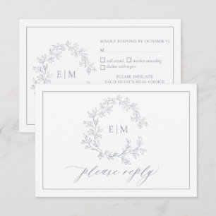 Cimetière bleu Dusty Monogramme Mariage Carte RSVP