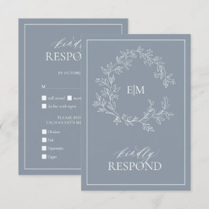 Cimetière bleu Dusty Monogramme Mariage Carte RSVP