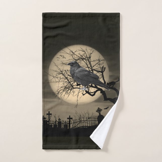 Cimetière foncé avec corbeau Halloween serviette m (Serviette à main)
