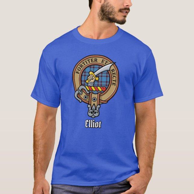 Cimier Clan Elliot sur T-Shirt Tartan antique (Devant)