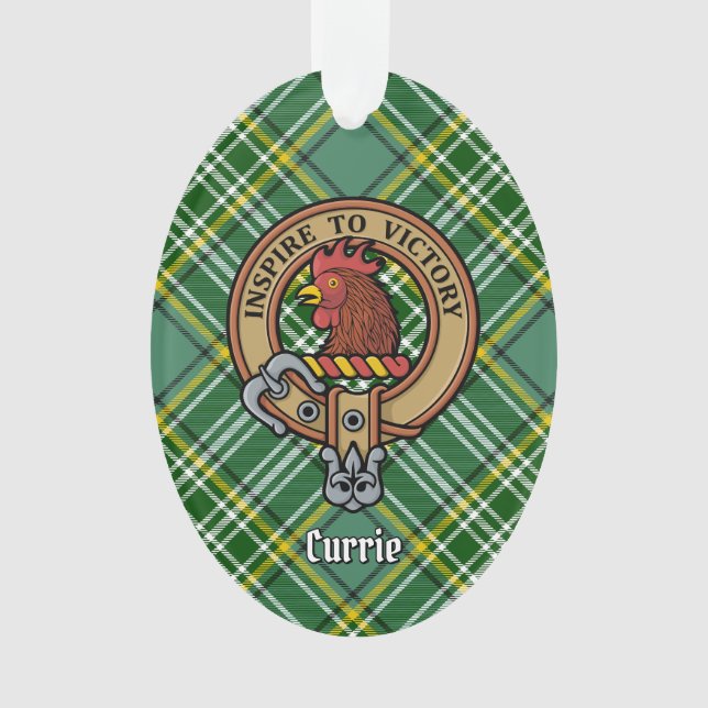 Cimier de coq Clan Currie sur Tartan (devant)