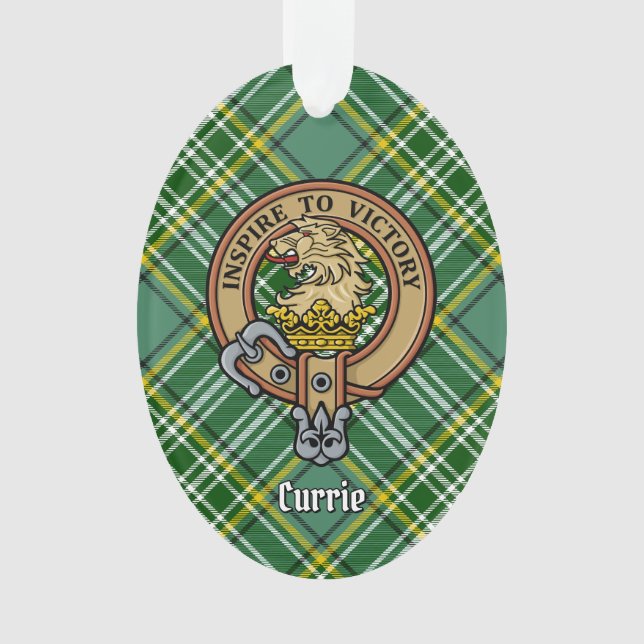 Cimier de lion Clan Currie sur Tartan (devant)