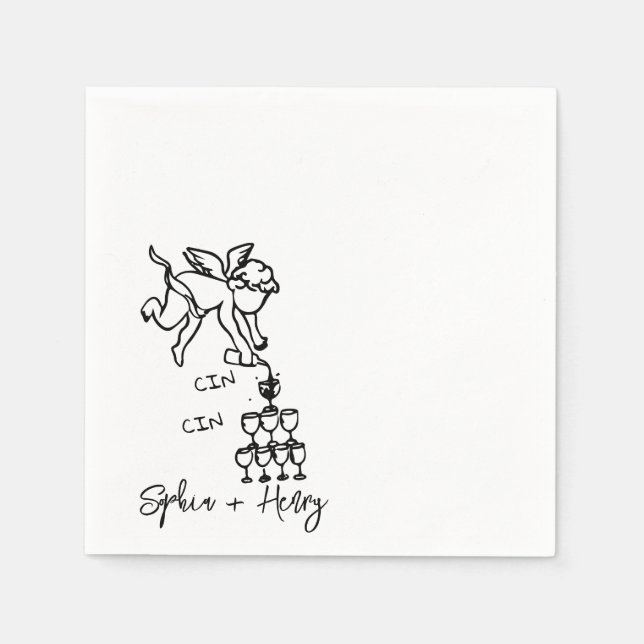 Cin Cherub Hand Drawn Cupid Icon Hochzeit Serviette (Vorderseite)