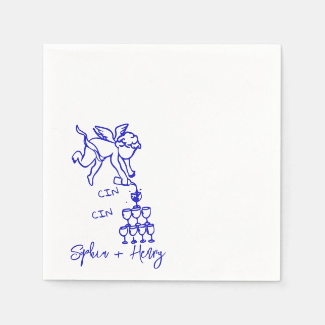 Cin Cherub Hand Drawn Cupid Icon Hochzeit Serviette (Vorderseite)