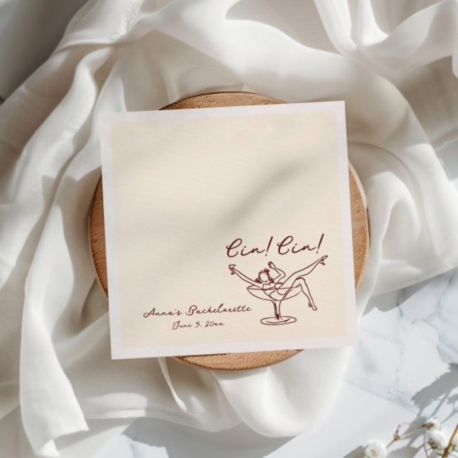 Cin Cin Maroon Hand Drawn Bachelorette Serviette (Von Creator hochgeladen)