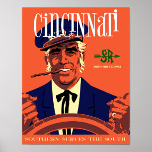 Cincinnati, affiche de voyage ferroviaire de style