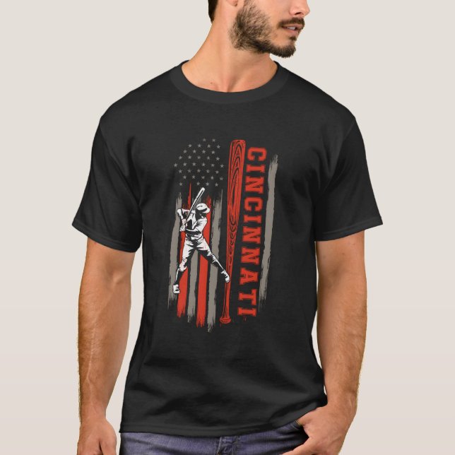 Cincinnati City Baseball, amerikanische Flagge T-Shirt (Vorderseite)