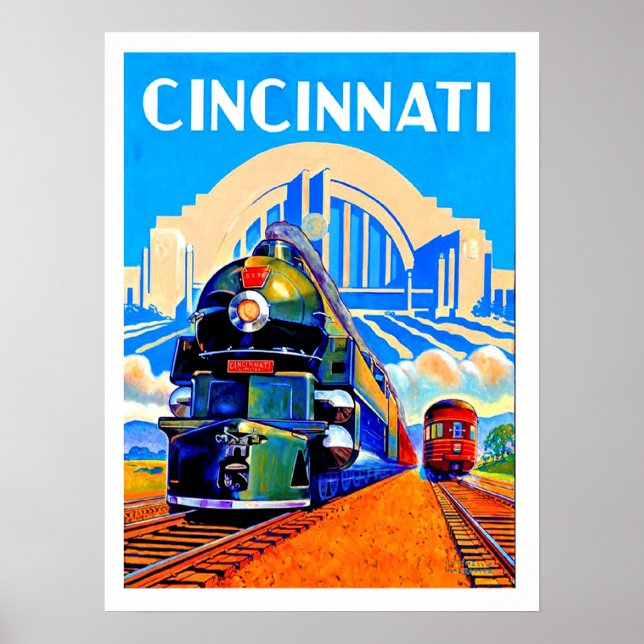 Cincinnati Eisenbahn, Züge, Vintage-Reiseplakat Poster (Vorne)