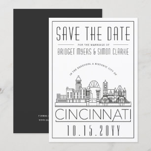 Cincinnati Hochzeit stilisierte Skyline Save-the-D Einladung