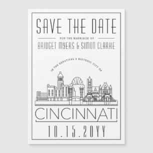 Cincinnati Hochzeit stilisierte Skyline Save-the-D Magneteinladung