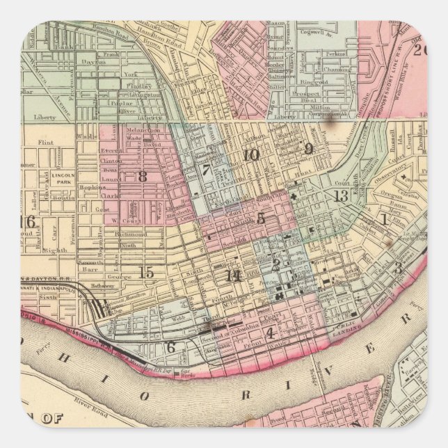 Cincinnati Karte von Mitchell Quadratischer Aufkleber (Vorderseite)