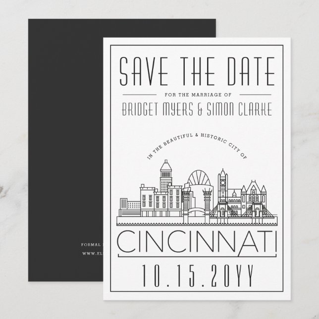 Cincinnati Mariage Ciel stylisé Carte de sauvegard (Devant / Derrière)