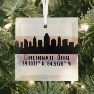 Cincinnati OH City Skyline Ornement en verre