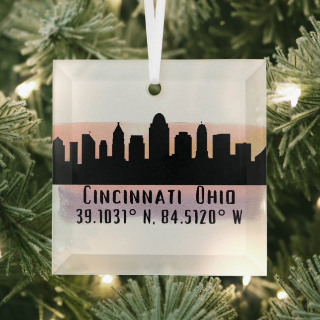Cincinnati OH City Skyline Ornement en verre (Insitu)