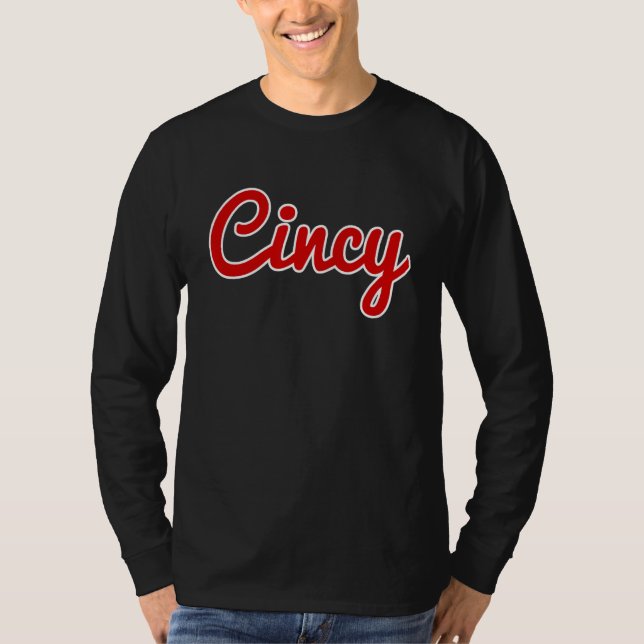 Cincinnati Ohio Classic Red Script Cincy City T-Shirt (Vorderseite)