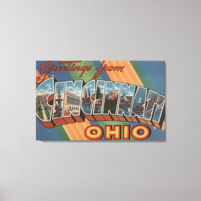 Cincinnati, Ohio - Große Buchstabenszenen Leinwanddruck (Vorderseite)