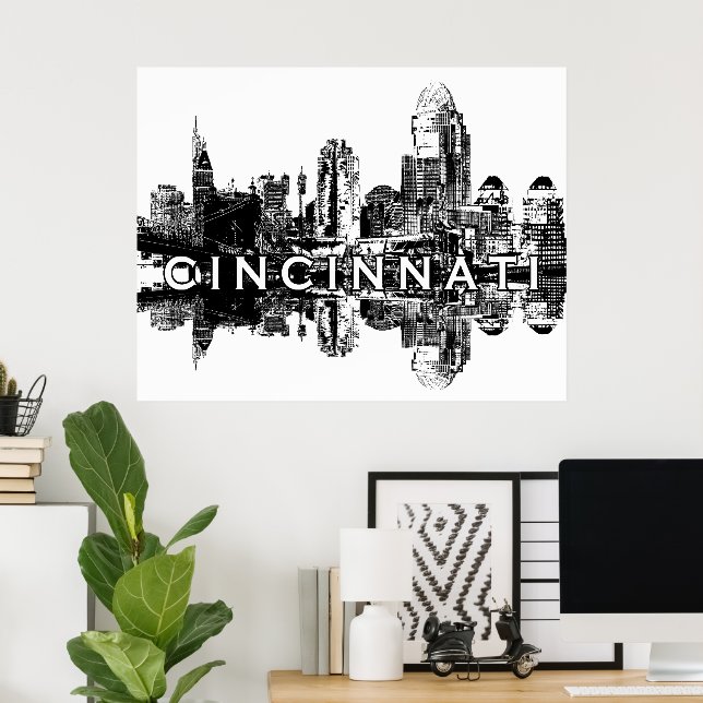Cincinnati, Ohio in Schwarz und Weiß Poster (Heimbüro)