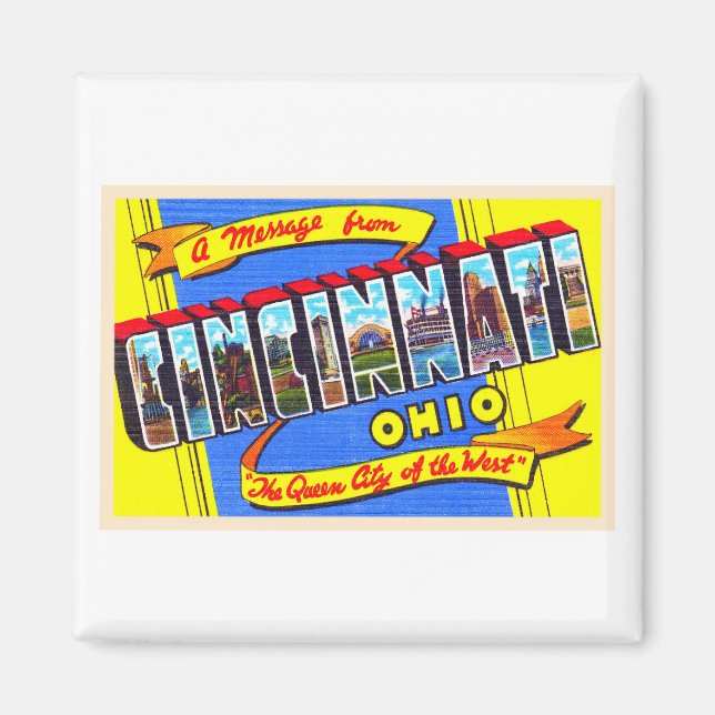 Cincinnati Ohio OH Vintager Großbuchstabe Postkart Magnet (Vorne)