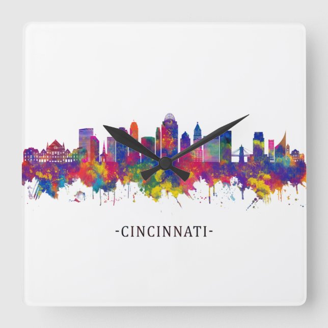 Cincinnati Ohio Skyline Quadratische Wanduhr (Vorderseite)