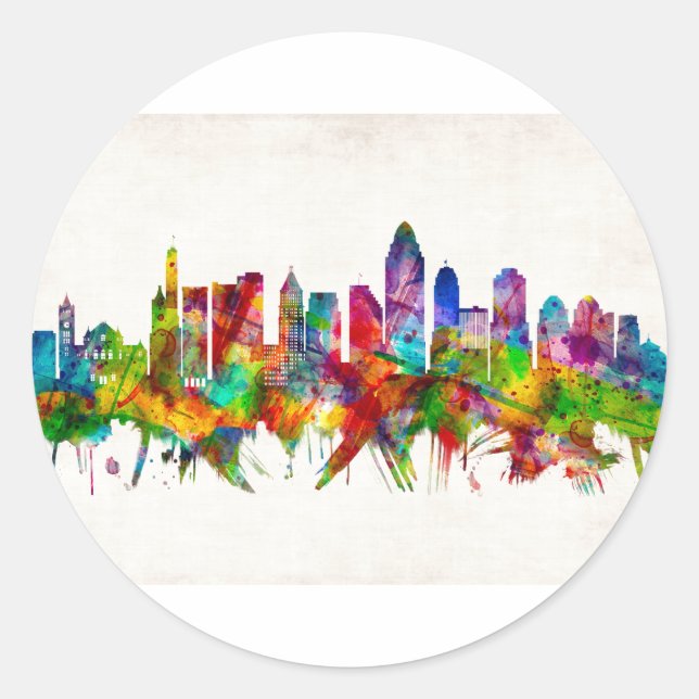 Cincinnati Ohio Skyline Runder Aufkleber (Vorderseite)