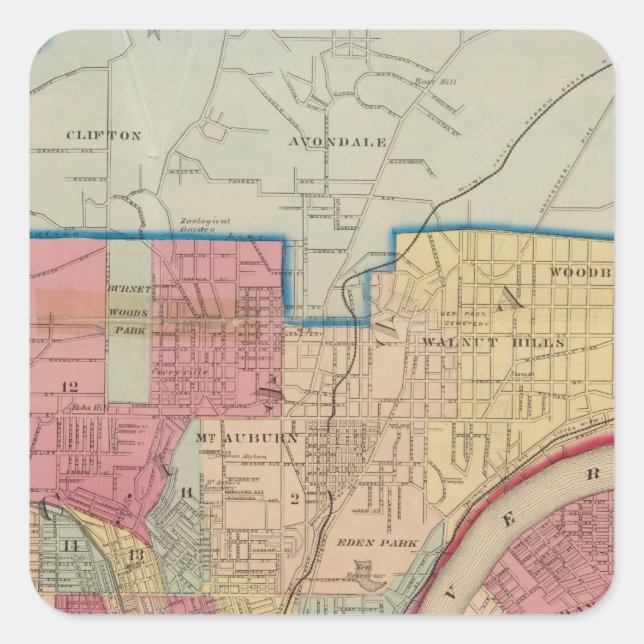 Cincinnati, Ohio und Umgebung Quadratischer Aufkleber (Vorderseite)