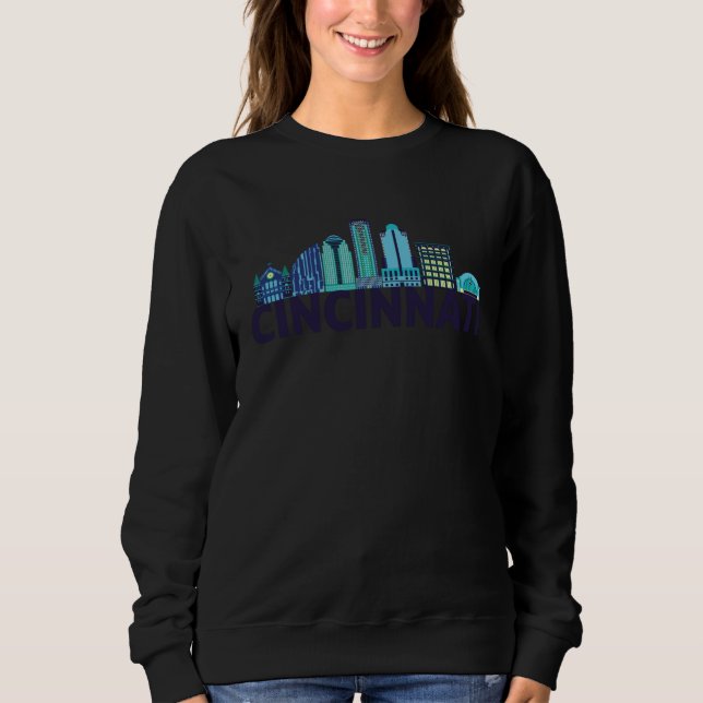 Cincinnati Ohio USA Skyline Silhouette Outline Ske Sweatshirt (Vorderseite)